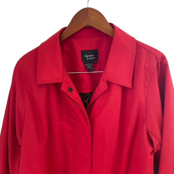 Dennis Basso Women's Red Rain Jacket Size Large Snap Closure Leopard Lining - Picture 3 of 8